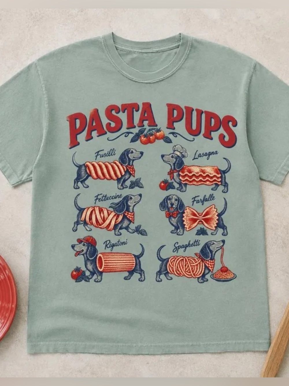 Comfort Colors Pasta Pups Graphic Tee, Cute Wiener Dog Pasta Lover Gift